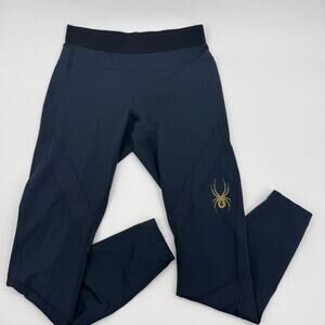 SPYDER USA Logo Athletic Leggings Size M Blue Ankle Length Ventilated High Waist